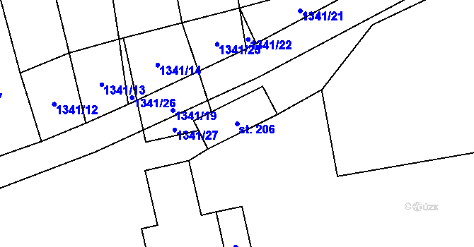 Parcela st. 206 v KÚ Mrákov, Katastrální mapa
