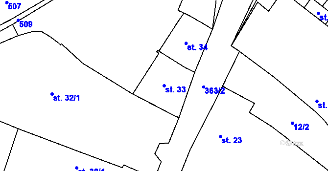 Parcela st. 33 v KÚ Mramotice, Katastrální mapa