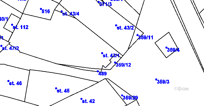 Parcela st. 43/1 v KÚ Mramotice, Katastrální mapa