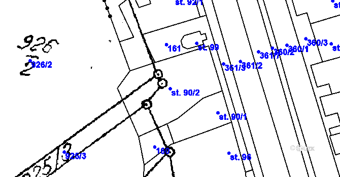 Parcela st. 90/2 v KÚ Mramotice, Katastrální mapa