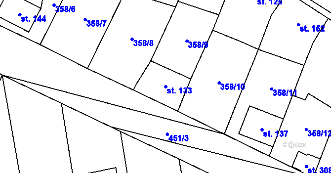 Parcela st. 133 v KÚ Mramotice, Katastrální mapa