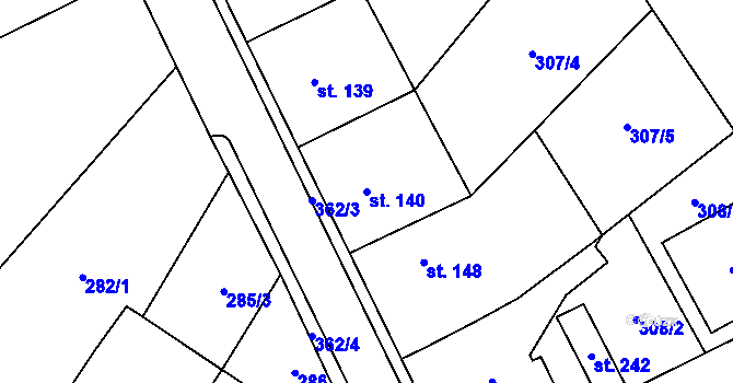 Parcela st. 140 v KÚ Mramotice, Katastrální mapa