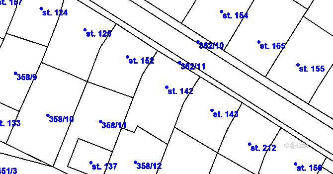 Parcela st. 142 v KÚ Mramotice, Katastrální mapa