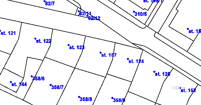 Parcela st. 157 v KÚ Mramotice, Katastrální mapa
