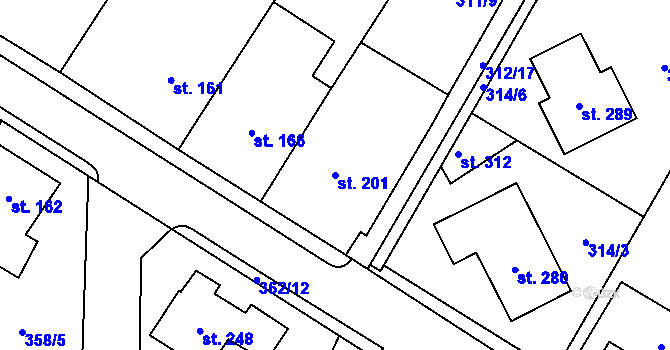 Parcela st. 201 v KÚ Mramotice, Katastrální mapa