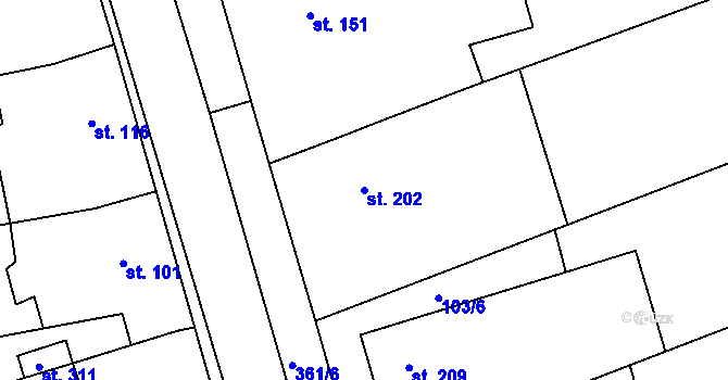 Parcela st. 202 v KÚ Mramotice, Katastrální mapa