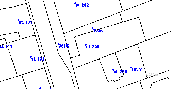 Parcela st. 209 v KÚ Mramotice, Katastrální mapa