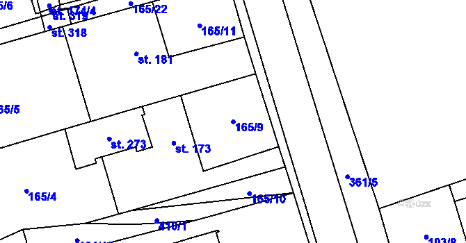 Parcela st. 165/9 v KÚ Mramotice, Katastrální mapa