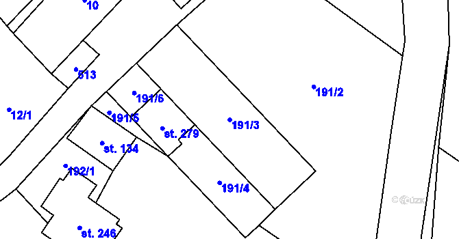 Parcela st. 191/3 v KÚ Mramotice, Katastrální mapa