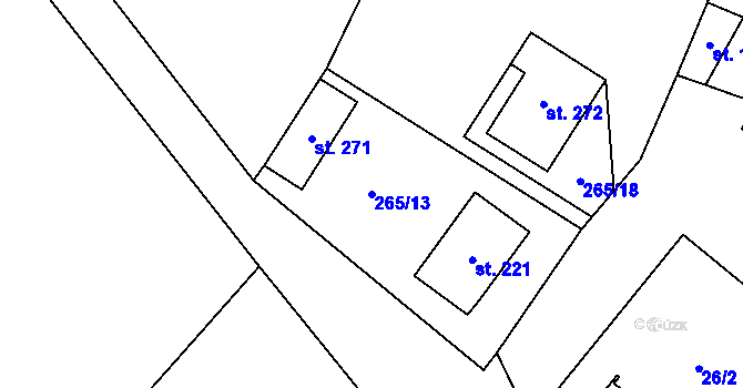 Parcela st. 265/13 v KÚ Mramotice, Katastrální mapa