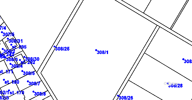 Parcela st. 308/1 v KÚ Mramotice, Katastrální mapa