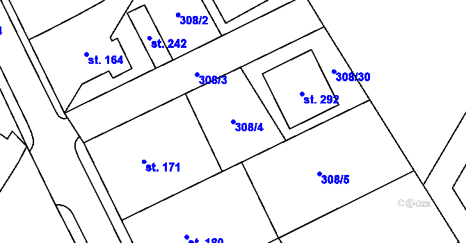 Parcela st. 308/4 v KÚ Mramotice, Katastrální mapa