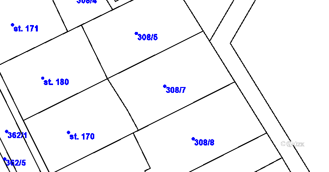 Parcela st. 308/7 v KÚ Mramotice, Katastrální mapa