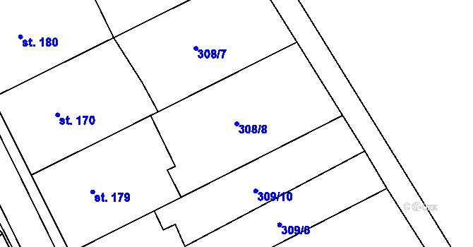 Parcela st. 308/8 v KÚ Mramotice, Katastrální mapa