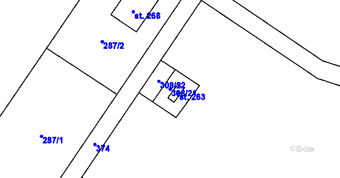 Parcela st. 308/21 v KÚ Mramotice, Katastrální mapa