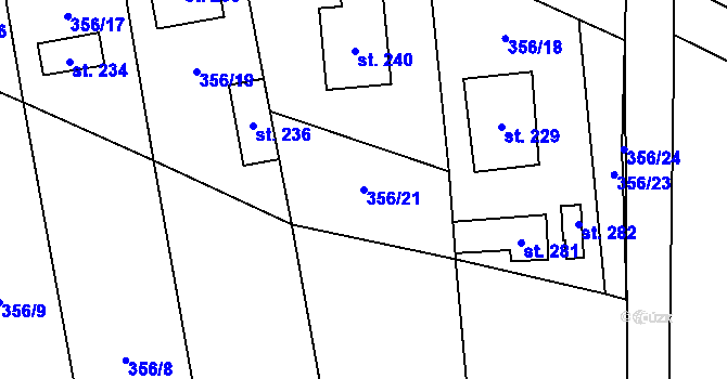 Parcela st. 356/21 v KÚ Mramotice, Katastrální mapa