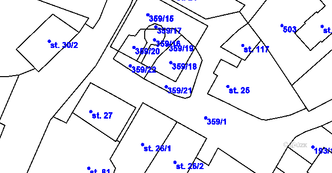 Parcela st. 359/21 v KÚ Mramotice, Katastrální mapa