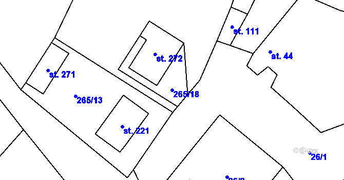 Parcela st. 265/18 v KÚ Mramotice, Katastrální mapa