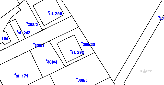Parcela st. 308/30 v KÚ Mramotice, Katastrální mapa