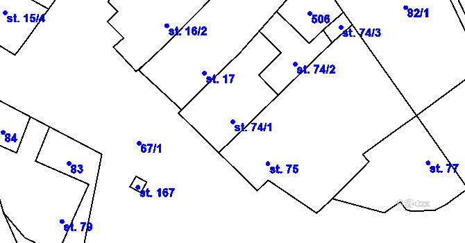 Parcela st. 74/1 v KÚ Mramotice, Katastrální mapa