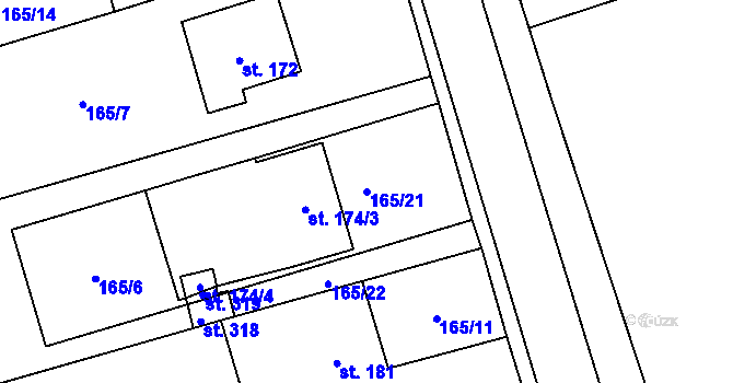Parcela st. 165/21 v KÚ Mramotice, Katastrální mapa