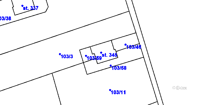 Parcela st. 345 v KÚ Mramotice, Katastrální mapa