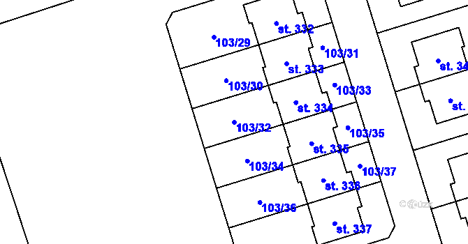 Parcela st. 103/32 v KÚ Mramotice, Katastrální mapa