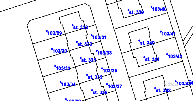 Parcela st. 103/33 v KÚ Mramotice, Katastrální mapa