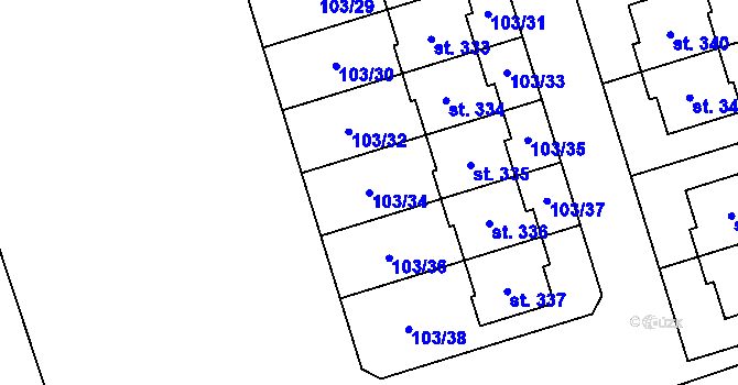 Parcela st. 103/34 v KÚ Mramotice, Katastrální mapa