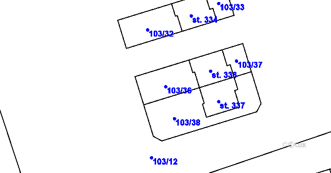 Parcela st. 103/36 v KÚ Mramotice, Katastrální mapa