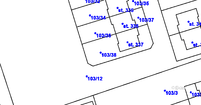Parcela st. 103/38 v KÚ Mramotice, Katastrální mapa