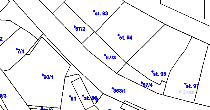 Parcela st. 67/3 v KÚ Mramotice, Katastrální mapa