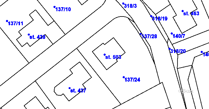 Parcela st. 503 v KÚ Mratín, Katastrální mapa