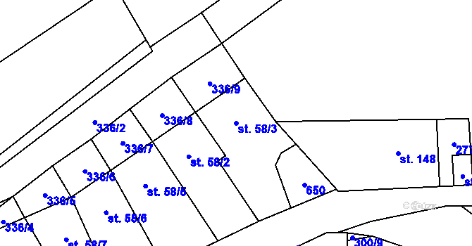 Parcela st. 58/3 v KÚ Mratín, Katastrální mapa