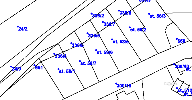 Parcela st. 58/6 v KÚ Mratín, Katastrální mapa