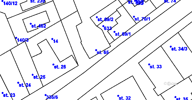 Parcela st. 65 v KÚ Mratín, Katastrální mapa