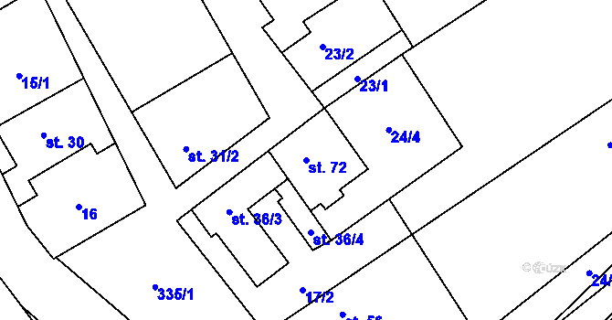 Parcela st. 72 v KÚ Mratín, Katastrální mapa