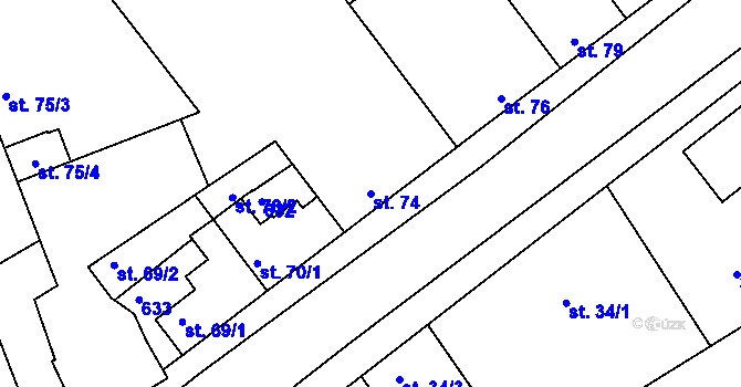 Parcela st. 74 v KÚ Mratín, Katastrální mapa