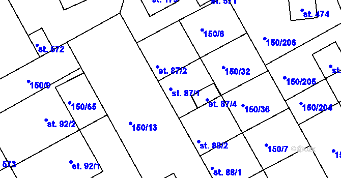 Parcela st. 87/1 v KÚ Mratín, Katastrální mapa