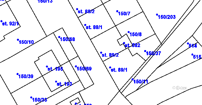 Parcela st. 89/2 v KÚ Mratín, Katastrální mapa