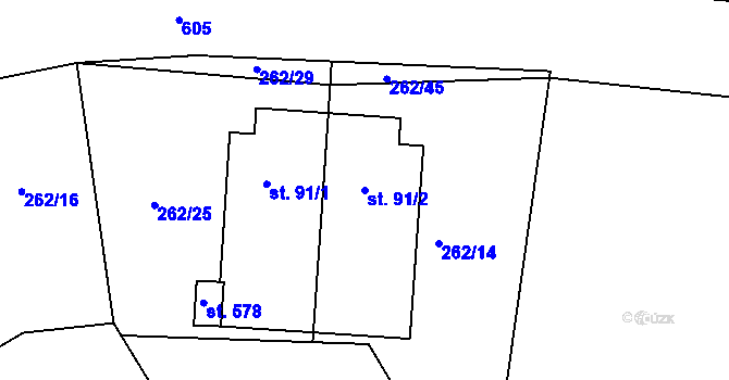Parcela st. 91/2 v KÚ Mratín, Katastrální mapa