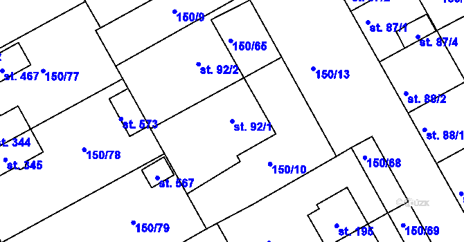 Parcela st. 92/1 v KÚ Mratín, Katastrální mapa