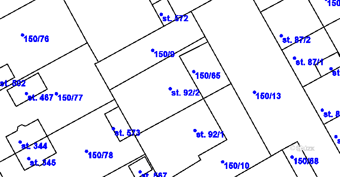 Parcela st. 92/2 v KÚ Mratín, Katastrální mapa