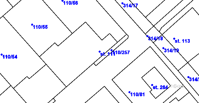 Parcela st. 111 v KÚ Mratín, Katastrální mapa