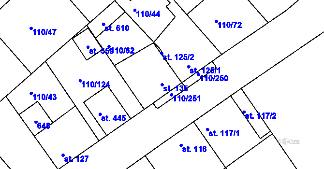 Parcela st. 135 v KÚ Mratín, Katastrální mapa