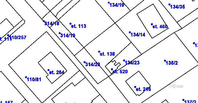 Parcela st. 138 v KÚ Mratín, Katastrální mapa