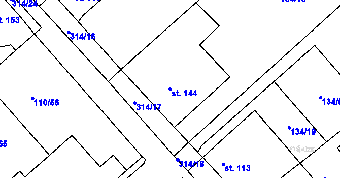 Parcela st. 144 v KÚ Mratín, Katastrální mapa