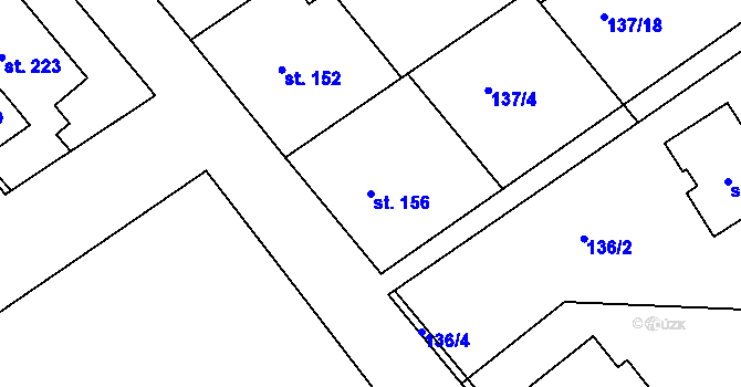 Parcela st. 156 v KÚ Mratín, Katastrální mapa