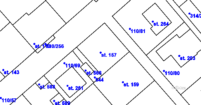Parcela st. 157 v KÚ Mratín, Katastrální mapa