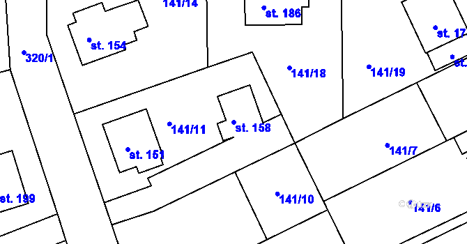 Parcela st. 158 v KÚ Mratín, Katastrální mapa